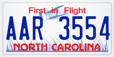 NC license plate AAR3554
