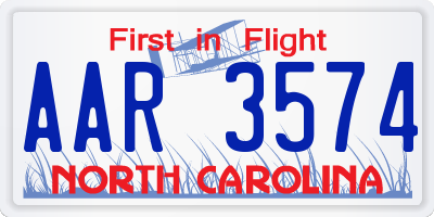 NC license plate AAR3574