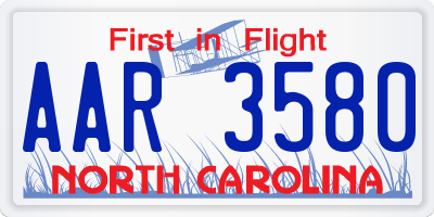 NC license plate AAR3580