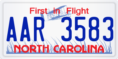 NC license plate AAR3583