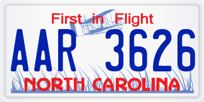 NC license plate AAR3626
