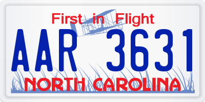 NC license plate AAR3631
