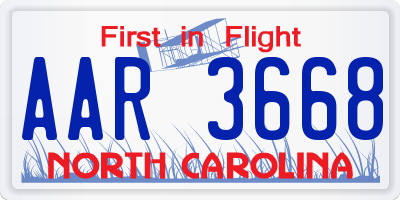 NC license plate AAR3668