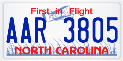 NC license plate AAR3805