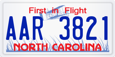 NC license plate AAR3821