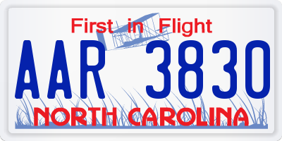 NC license plate AAR3830