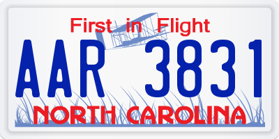 NC license plate AAR3831
