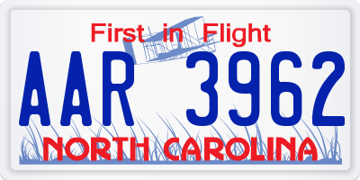 NC license plate AAR3962