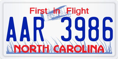 NC license plate AAR3986