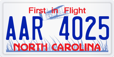 NC license plate AAR4025