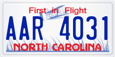 NC license plate AAR4031