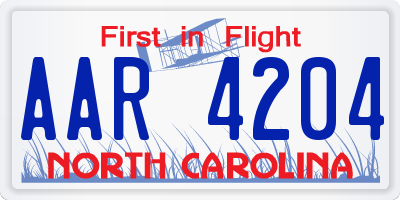 NC license plate AAR4204