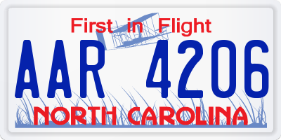 NC license plate AAR4206