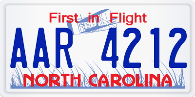 NC license plate AAR4212
