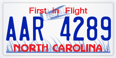 NC license plate AAR4289