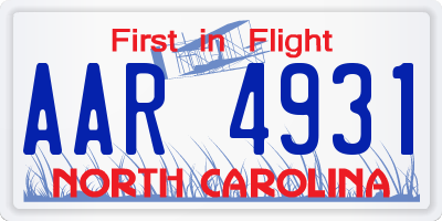 NC license plate AAR4931