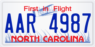 NC license plate AAR4987