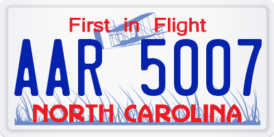 NC license plate AAR5007