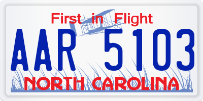 NC license plate AAR5103