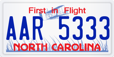 NC license plate AAR5333
