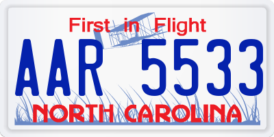 NC license plate AAR5533