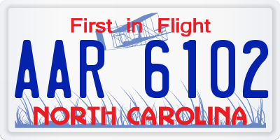 NC license plate AAR6102