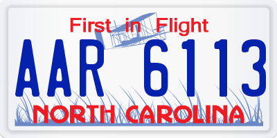 NC license plate AAR6113