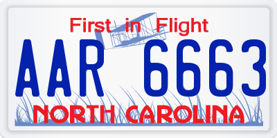 NC license plate AAR6663
