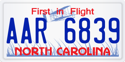 NC license plate AAR6839