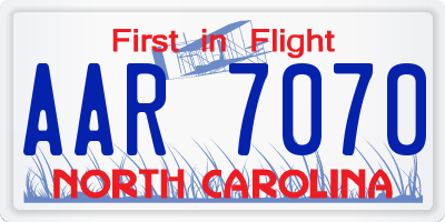 NC license plate AAR7070
