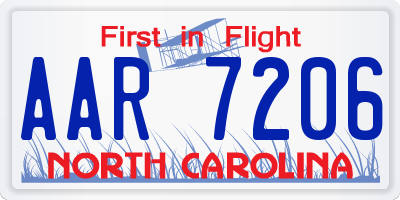 NC license plate AAR7206