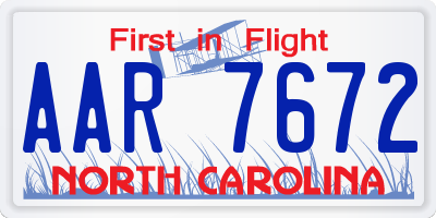 NC license plate AAR7672