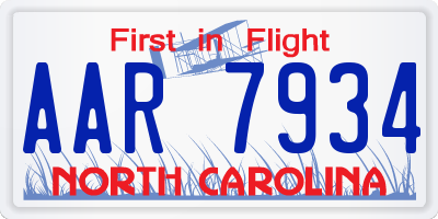 NC license plate AAR7934