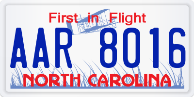 NC license plate AAR8016