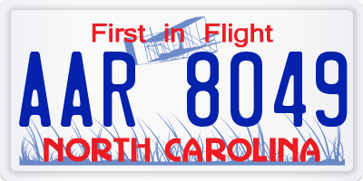 NC license plate AAR8049
