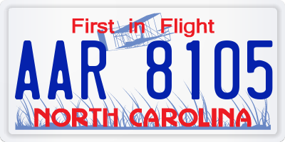 NC license plate AAR8105