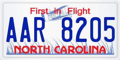 NC license plate AAR8205