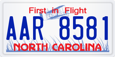 NC license plate AAR8581