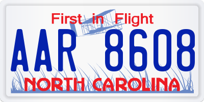 NC license plate AAR8608