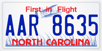 NC license plate AAR8635