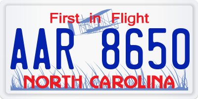 NC license plate AAR8650