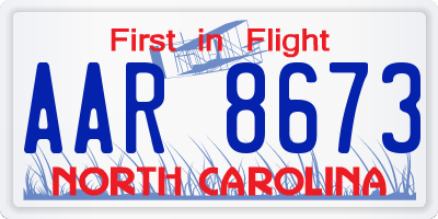 NC license plate AAR8673