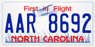 NC license plate AAR8692