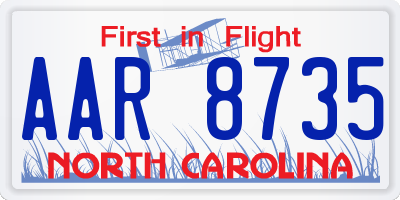 NC license plate AAR8735