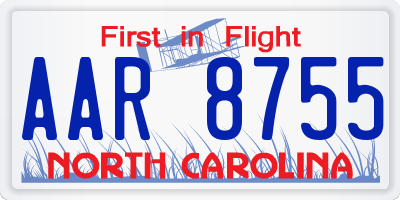 NC license plate AAR8755