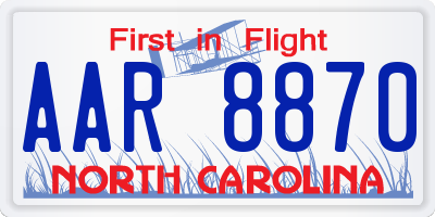 NC license plate AAR8870