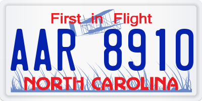 NC license plate AAR8910