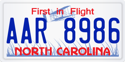 NC license plate AAR8986