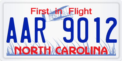 NC license plate AAR9012