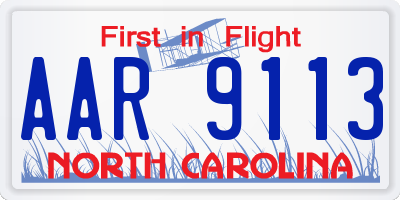 NC license plate AAR9113